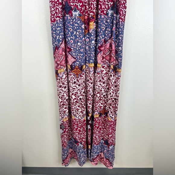 Forever 21 Burgundy Blue Floral Maxi Dress Womens M Boho Hippie Festival Summer - Picture 5 of 14